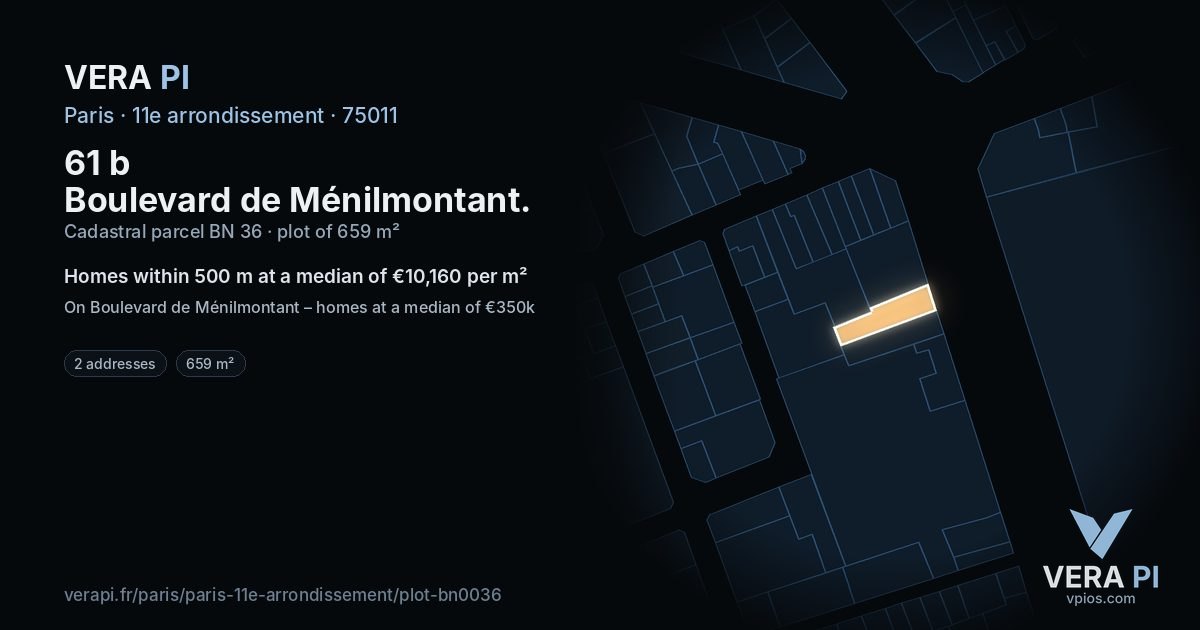 61 b Boulevard de Ménilmontant, 11e arrondissement at night – the plot lit, the parcels around coloured by the prices near them