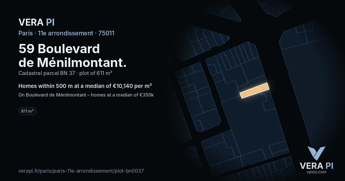 59 Boulevard de Ménilmontant, 11e arrondissement at night – the plot lit, the parcels around coloured by the prices near them
