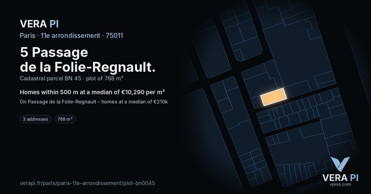 5 Passage de la Folie-Regnault, 11e arrondissement at night – the plot lit, the parcels around coloured by the prices near them