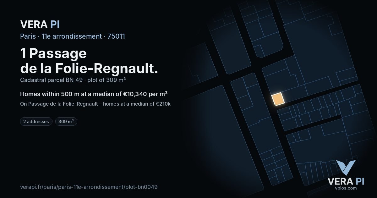 1 Passage de la Folie-Regnault, 11e arrondissement at night – the plot lit, the parcels around coloured by the prices near them