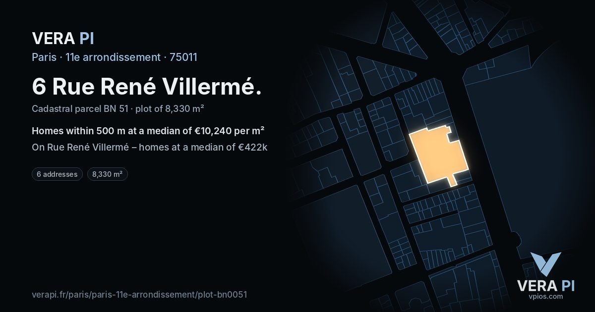 6 Rue René Villermé, 11e arrondissement at night – the plot lit, the parcels around coloured by the prices near them