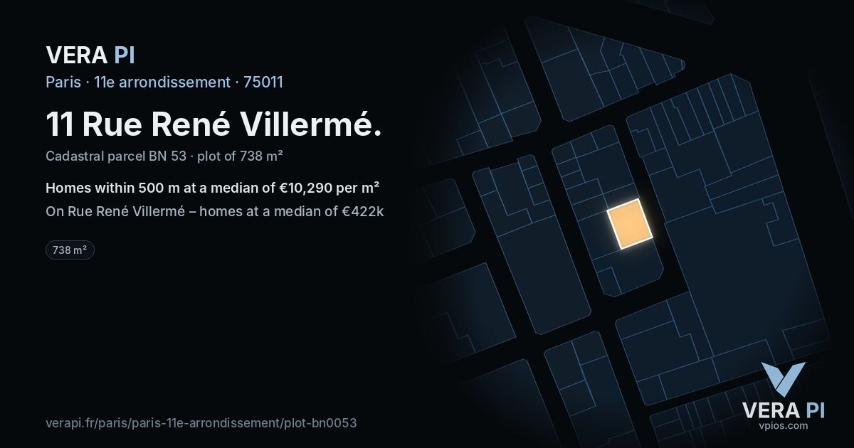 11 Rue René Villermé, 11e arrondissement at night – the plot lit, the parcels around coloured by the prices near them