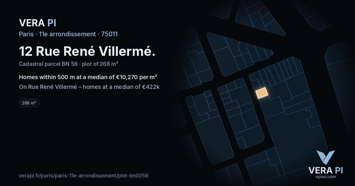 12 Rue René Villermé, 11e arrondissement at night – the plot lit, the parcels around coloured by the prices near them