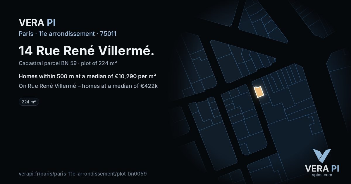 14 Rue René Villermé, 11e arrondissement at night – the plot lit, the parcels around coloured by the prices near them