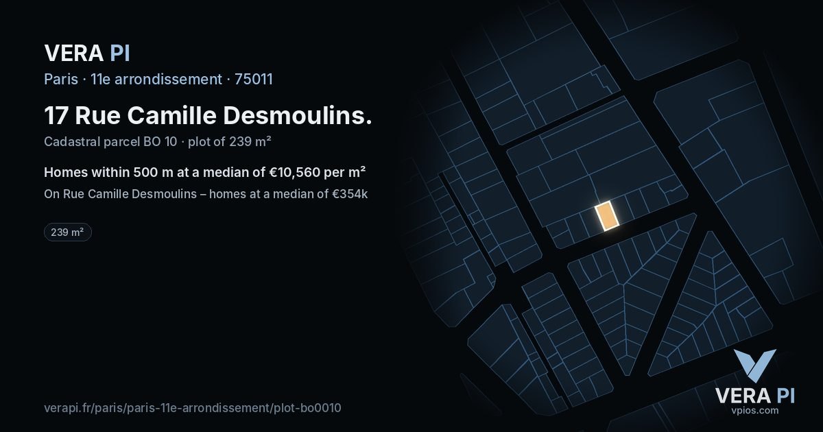 17 Rue Camille Desmoulins, 11e arrondissement at night – the plot lit, the parcels around coloured by the prices near them