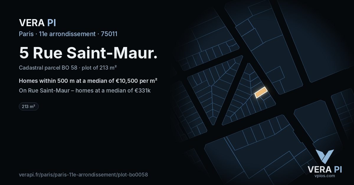 5 Rue Saint-Maur, 11e arrondissement at night – the plot lit, the parcels around coloured by the prices near them