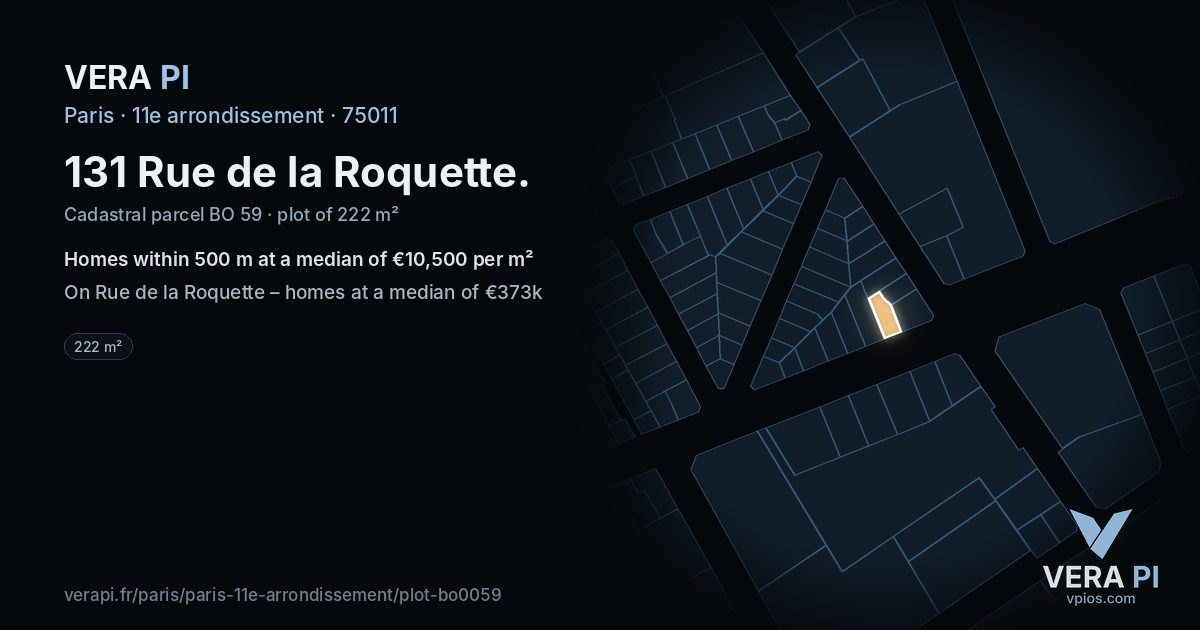 131 Rue de la Roquette, 11e arrondissement at night – the plot lit, the parcels around coloured by the prices near them
