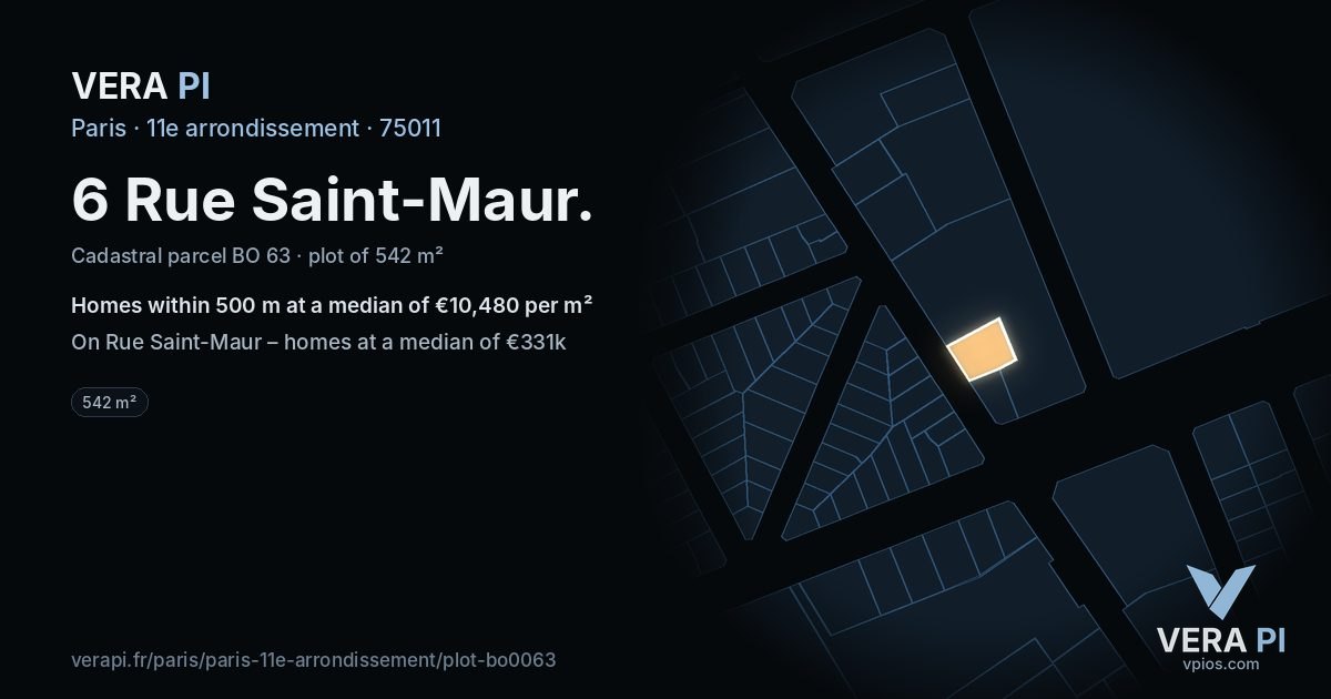 6 Rue Saint-Maur, 11e arrondissement at night – the plot lit, the parcels around coloured by the prices near them