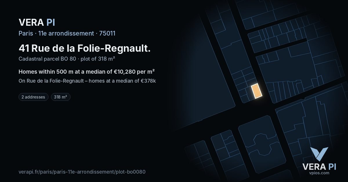 41 Rue de la Folie-Regnault, 11e arrondissement at night – the plot lit, the parcels around coloured by the prices near them