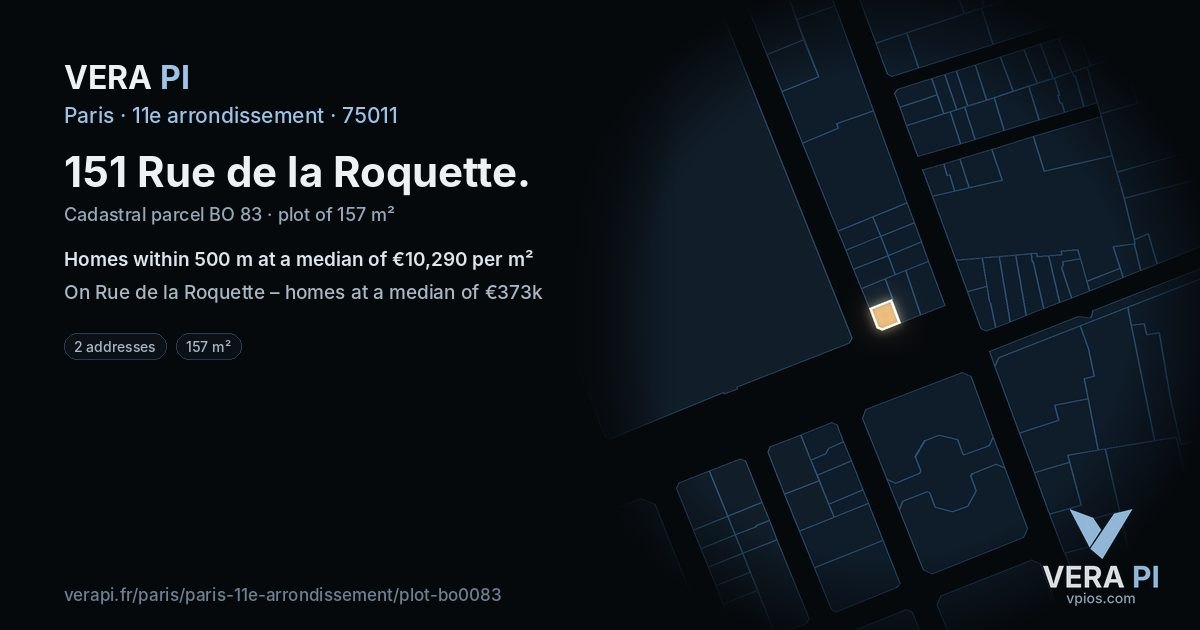 151 Rue de la Roquette, 11e arrondissement at night – the plot lit, the parcels around coloured by the prices near them