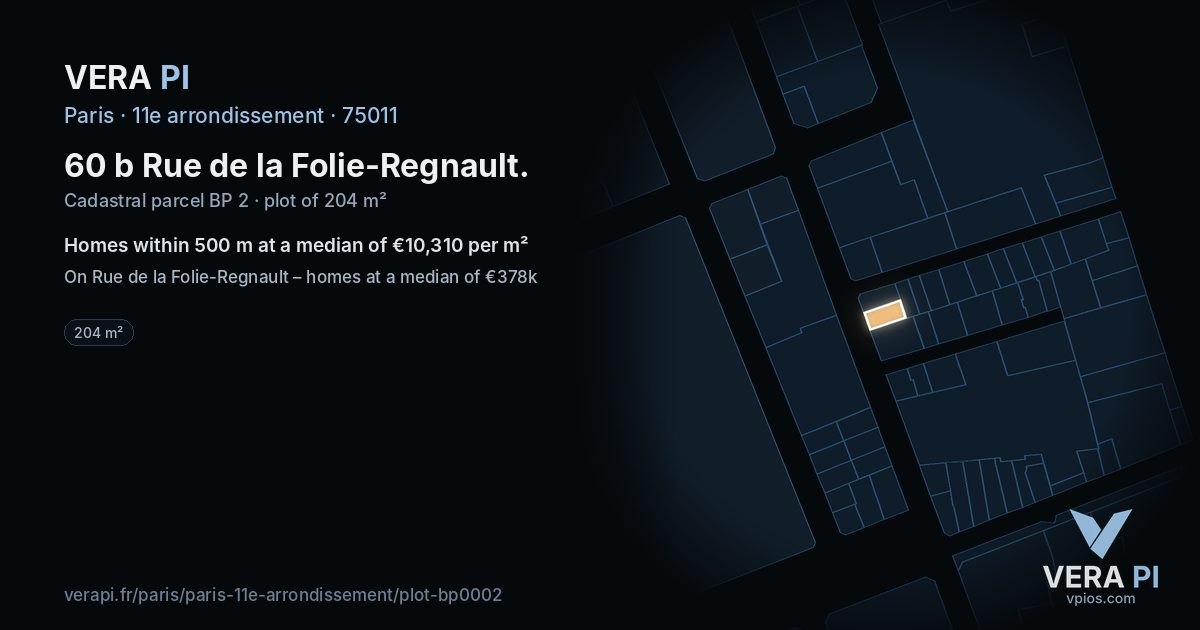 60 b Rue de la Folie-Regnault, 11e arrondissement at night – the plot lit, the parcels around coloured by the prices near them