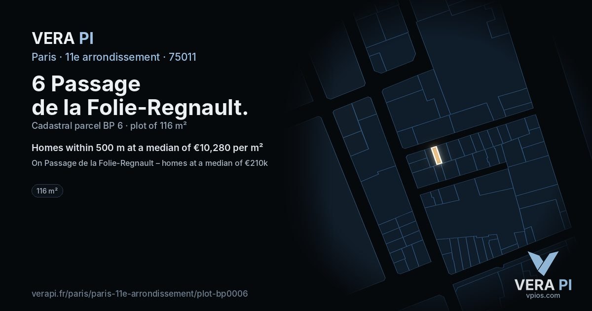 6 Passage de la Folie-Regnault, 11e arrondissement at night – the plot lit, the parcels around coloured by the prices near them
