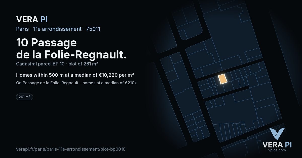 10 Passage de la Folie-Regnault, 11e arrondissement at night – the plot lit, the parcels around coloured by the prices near them