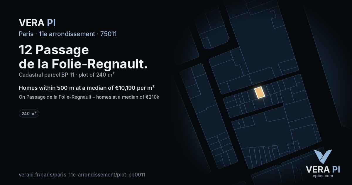 12 Passage de la Folie-Regnault, 11e arrondissement at night – the plot lit, the parcels around coloured by the prices near them
