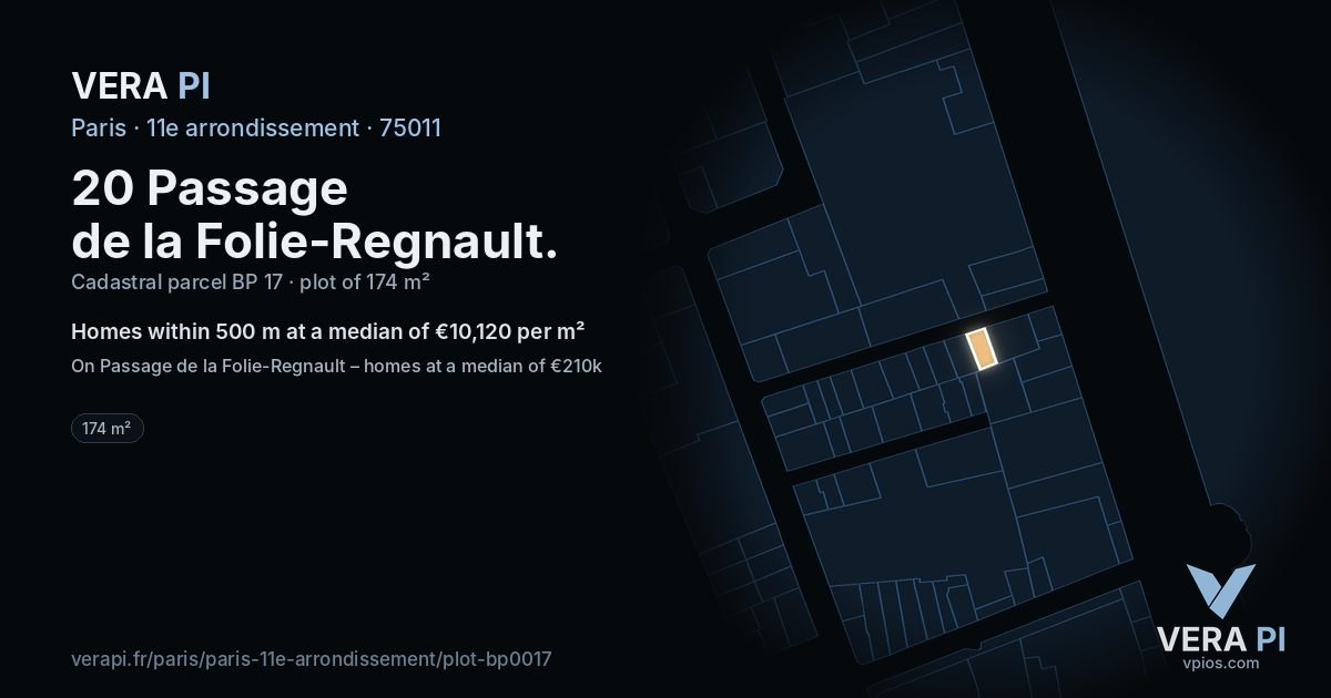 20 Passage de la Folie-Regnault, 11e arrondissement at night – the plot lit, the parcels around coloured by the prices near them