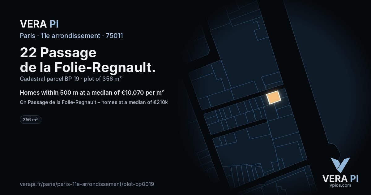 22 Passage de la Folie-Regnault, 11e arrondissement at night – the plot lit, the parcels around coloured by the prices near them