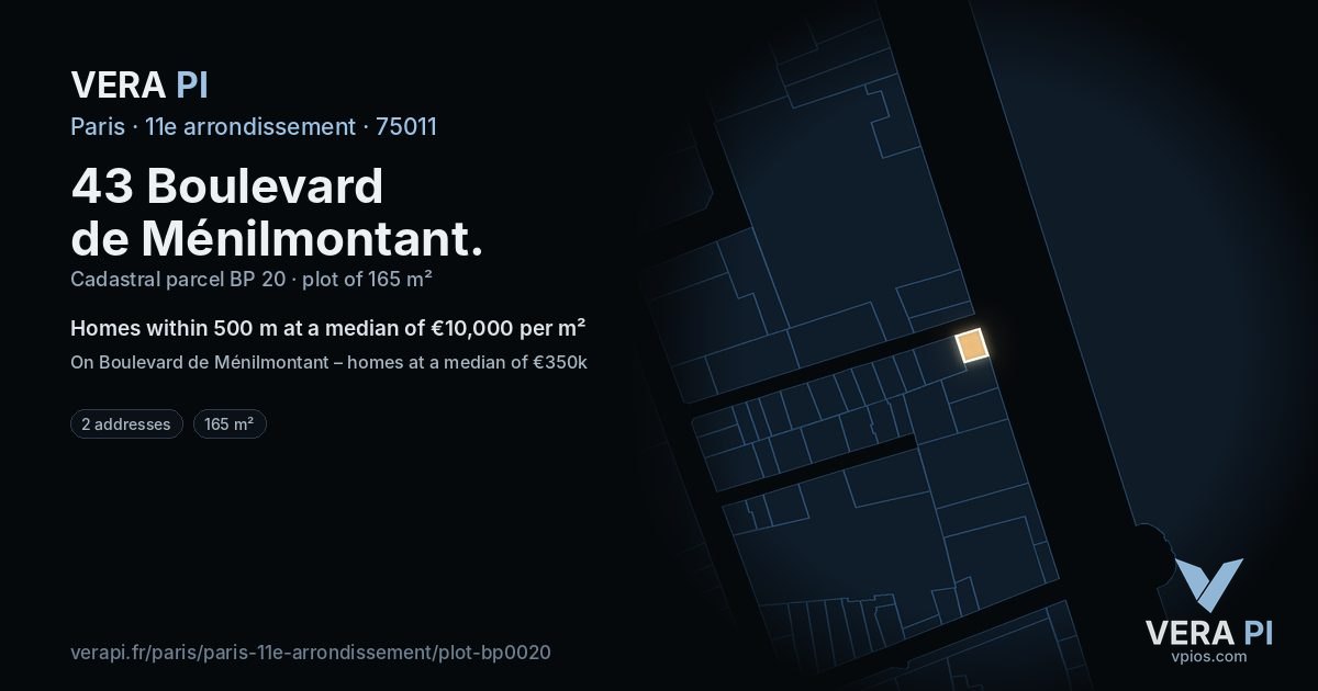 43 Boulevard de Ménilmontant, 11e arrondissement at night – the plot lit, the parcels around coloured by the prices near them