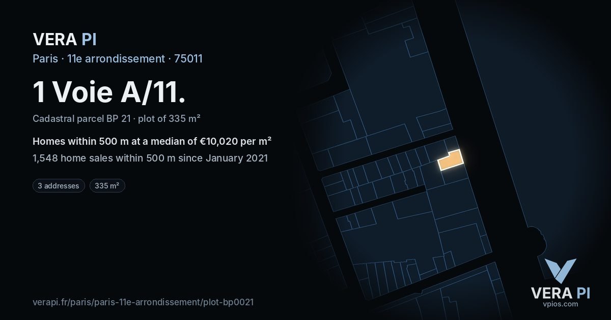 1 Voie A/11, 11e arrondissement at night – the plot lit, the parcels around coloured by the prices near them