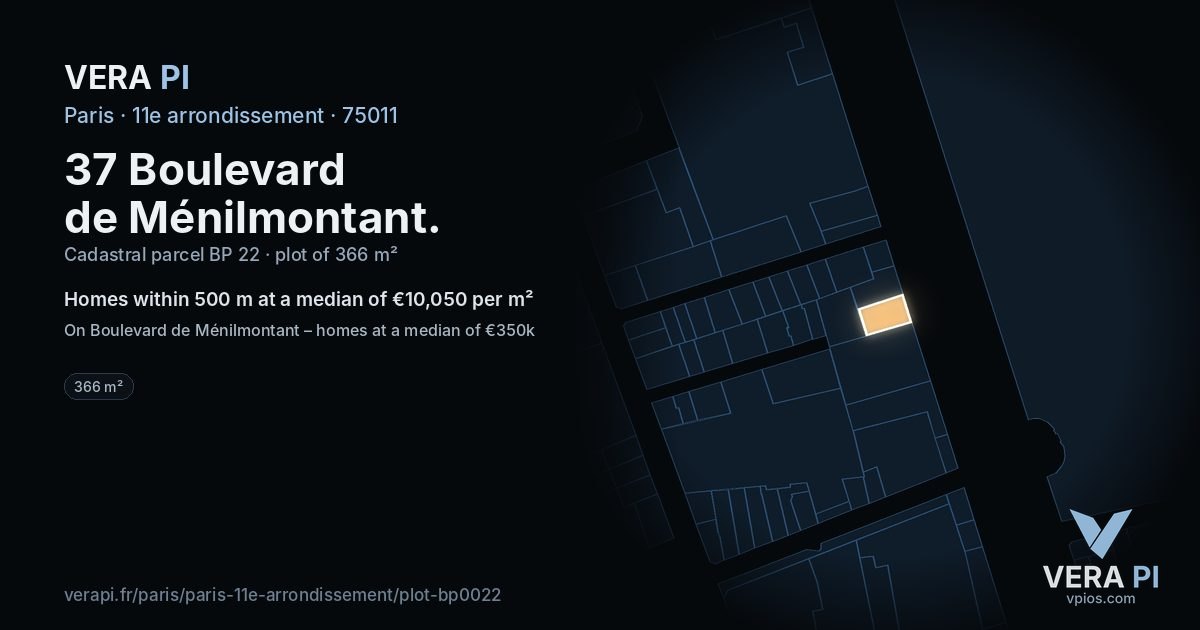 37 Boulevard de Ménilmontant, 11e arrondissement at night – the plot lit, the parcels around coloured by the prices near them
