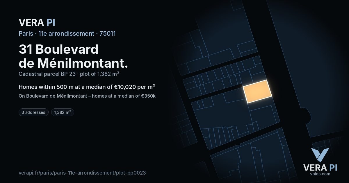 31 Boulevard de Ménilmontant, 11e arrondissement at night – the plot lit, the parcels around coloured by the prices near them