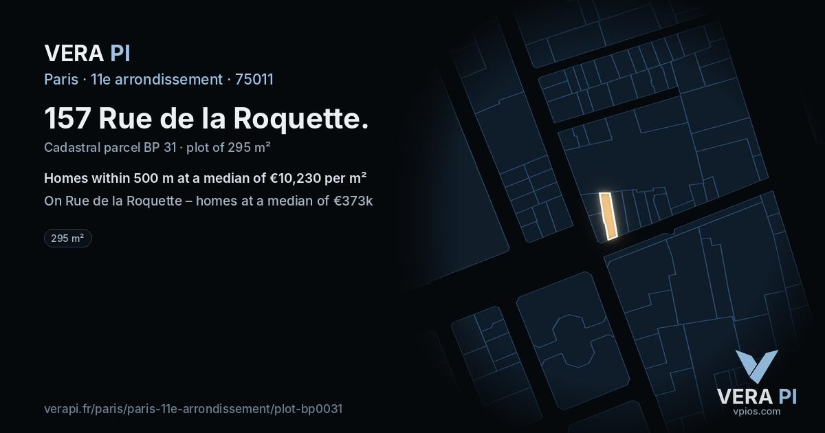157 Rue de la Roquette, 11e arrondissement at night – the plot lit, the parcels around coloured by the prices near them