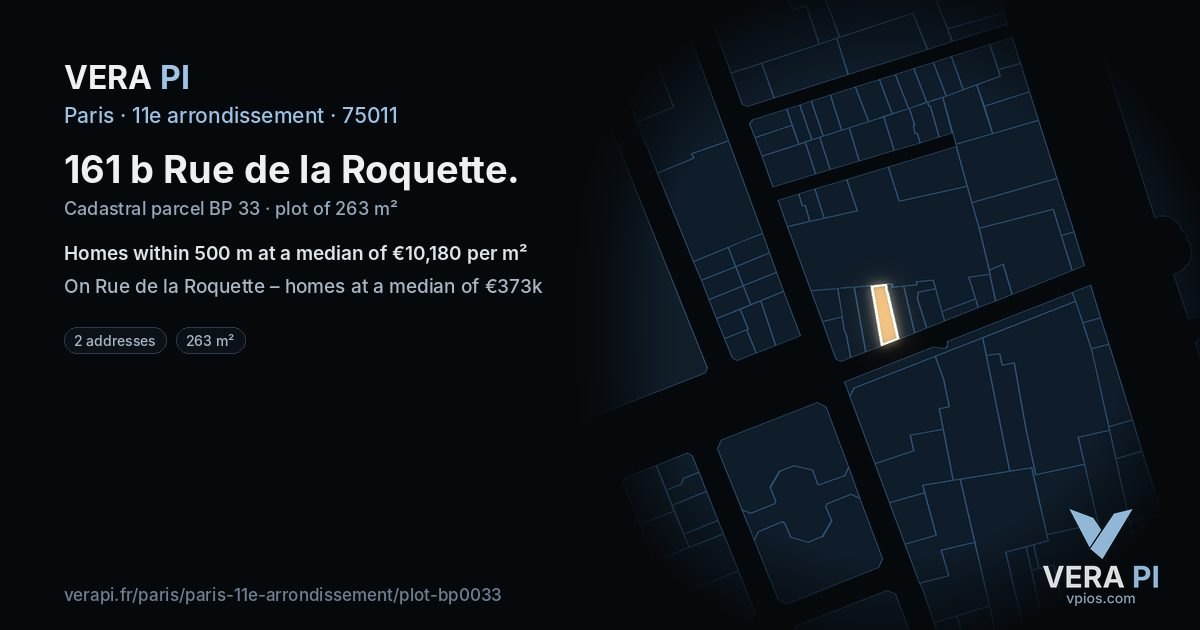 161 b Rue de la Roquette, 11e arrondissement at night – the plot lit, the parcels around coloured by the prices near them