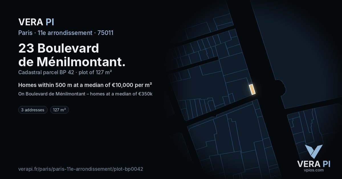 23 Boulevard de Ménilmontant, 11e arrondissement at night – the plot lit, the parcels around coloured by the prices near them