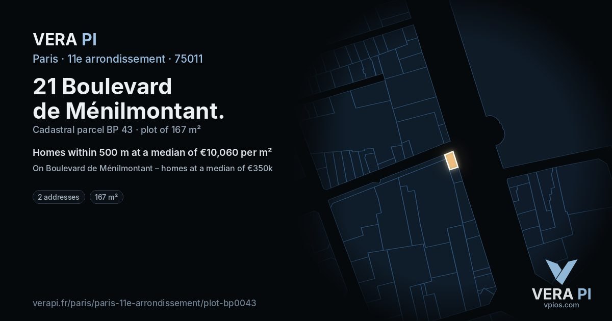 21 Boulevard de Ménilmontant, 11e arrondissement at night – the plot lit, the parcels around coloured by the prices near them