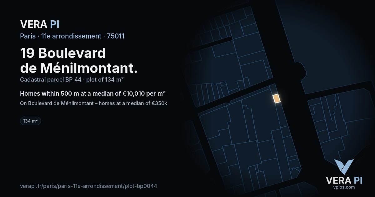 19 Boulevard de Ménilmontant, 11e arrondissement at night – the plot lit, the parcels around coloured by the prices near them
