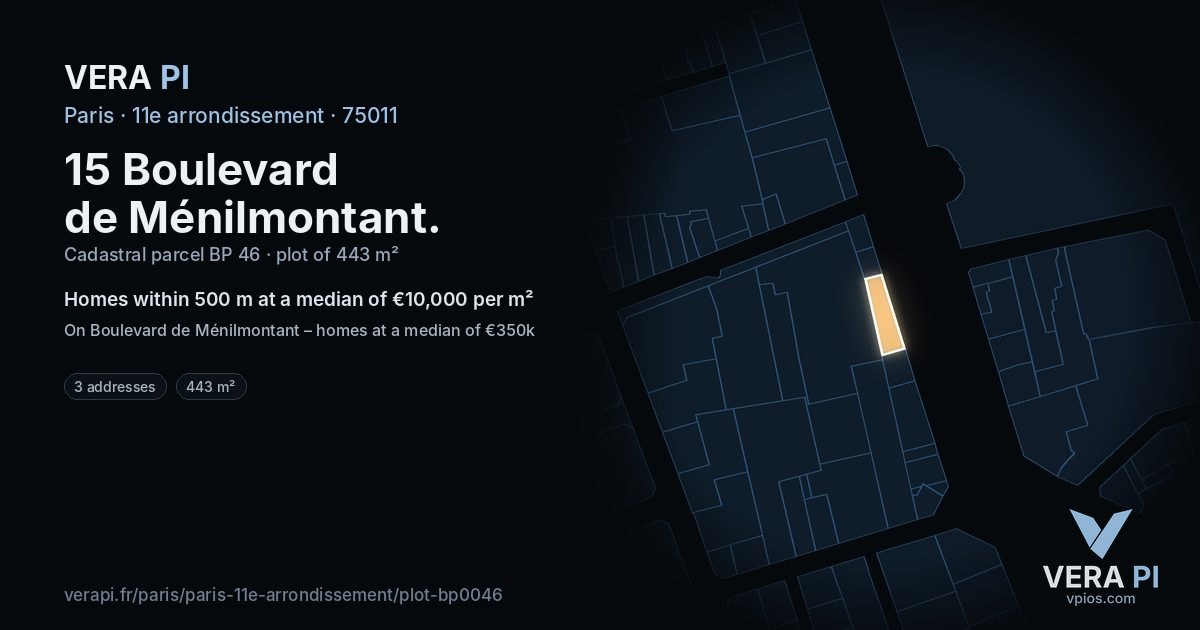 15 Boulevard de Ménilmontant, 11e arrondissement at night – the plot lit, the parcels around coloured by the prices near them