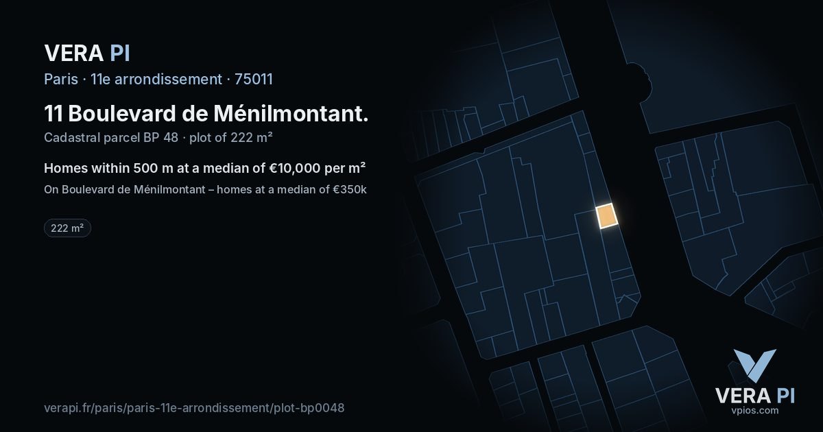 11 Boulevard de Ménilmontant, 11e arrondissement at night – the plot lit, the parcels around coloured by the prices near them