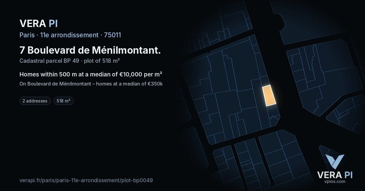 7 Boulevard de Ménilmontant, 11e arrondissement at night – the plot lit, the parcels around coloured by the prices near them