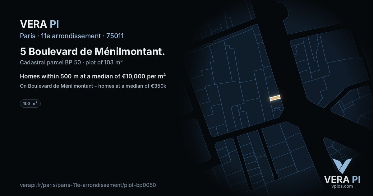 5 Boulevard de Ménilmontant, 11e arrondissement at night – the plot lit, the parcels around coloured by the prices near them