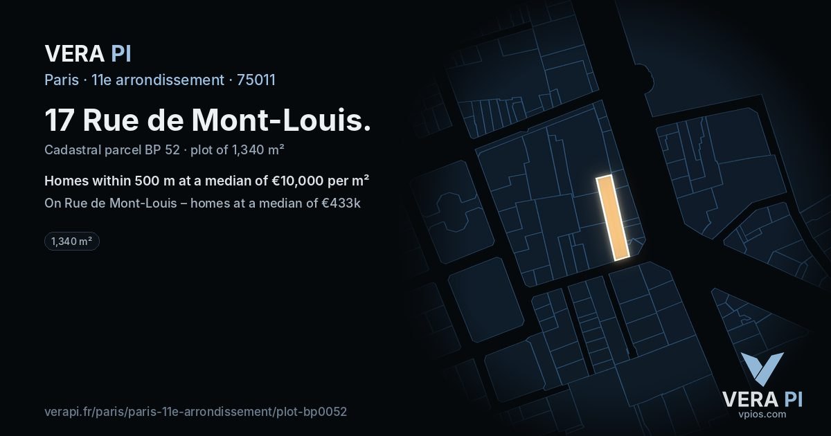 17 Rue de Mont-Louis, 11e arrondissement at night – the plot lit, the parcels around coloured by the prices near them