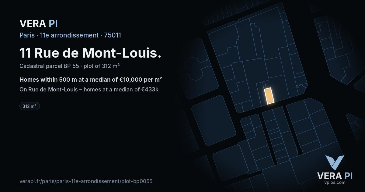11 Rue de Mont-Louis, 11e arrondissement at night – the plot lit, the parcels around coloured by the prices near them