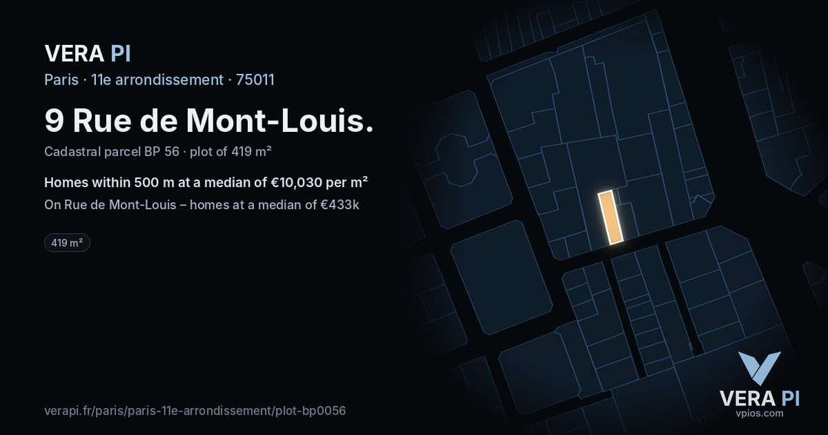 9 Rue de Mont-Louis, 11e arrondissement at night – the plot lit, the parcels around coloured by the prices near them