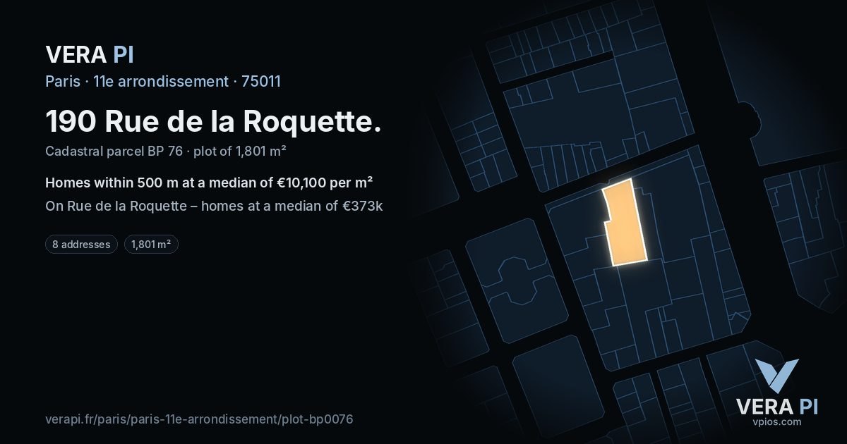 190 Rue de la Roquette, 11e arrondissement at night – the plot lit, the parcels around coloured by the prices near them