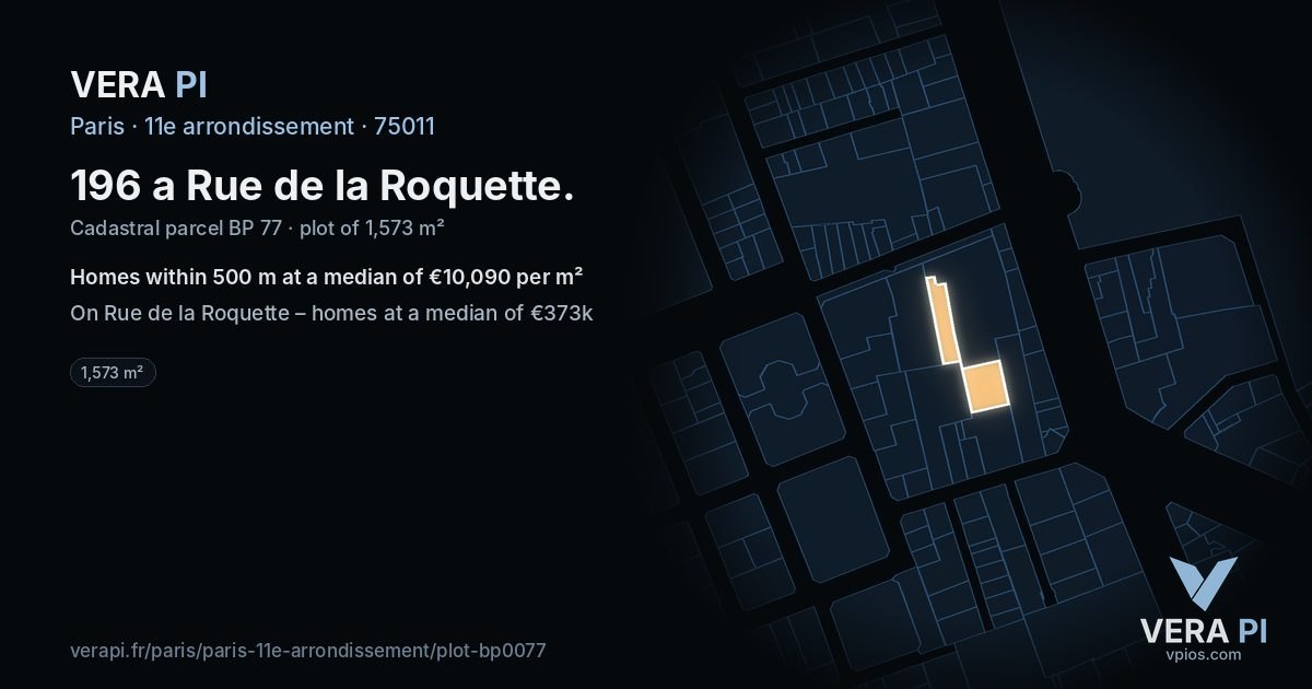 196 a Rue de la Roquette, 11e arrondissement at night – the plot lit, the parcels around coloured by the prices near them