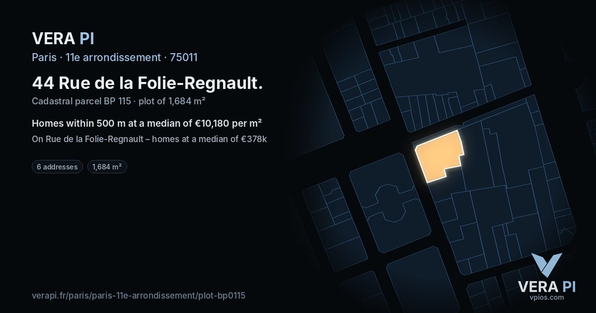 44 Rue de la Folie-Regnault, 11e arrondissement at night – the plot lit, the parcels around coloured by the prices near them
