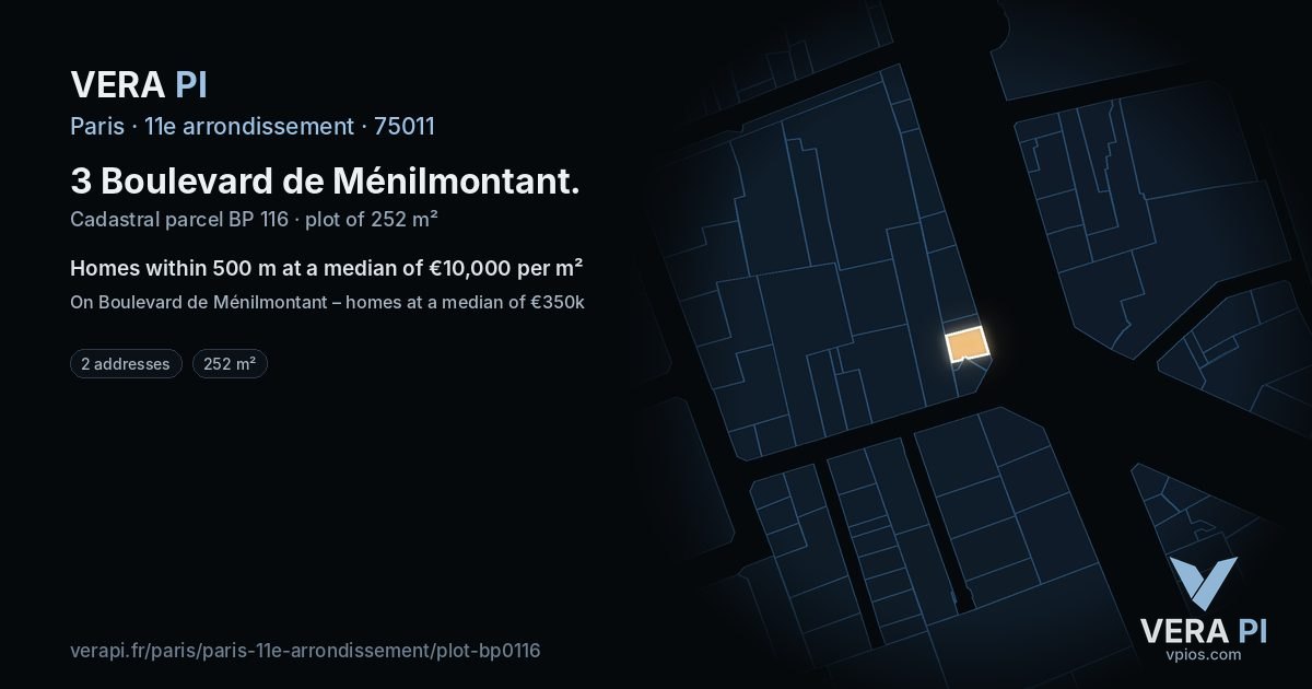 3 Boulevard de Ménilmontant, 11e arrondissement at night – the plot lit, the parcels around coloured by the prices near them
