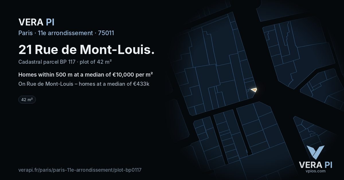 21 Rue de Mont-Louis, 11e arrondissement at night – the plot lit, the parcels around coloured by the prices near them