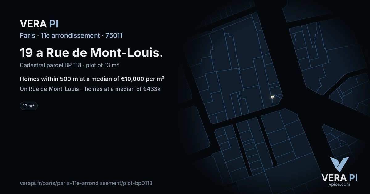 19 a Rue de Mont-Louis, 11e arrondissement at night – the plot lit, the parcels around coloured by the prices near them