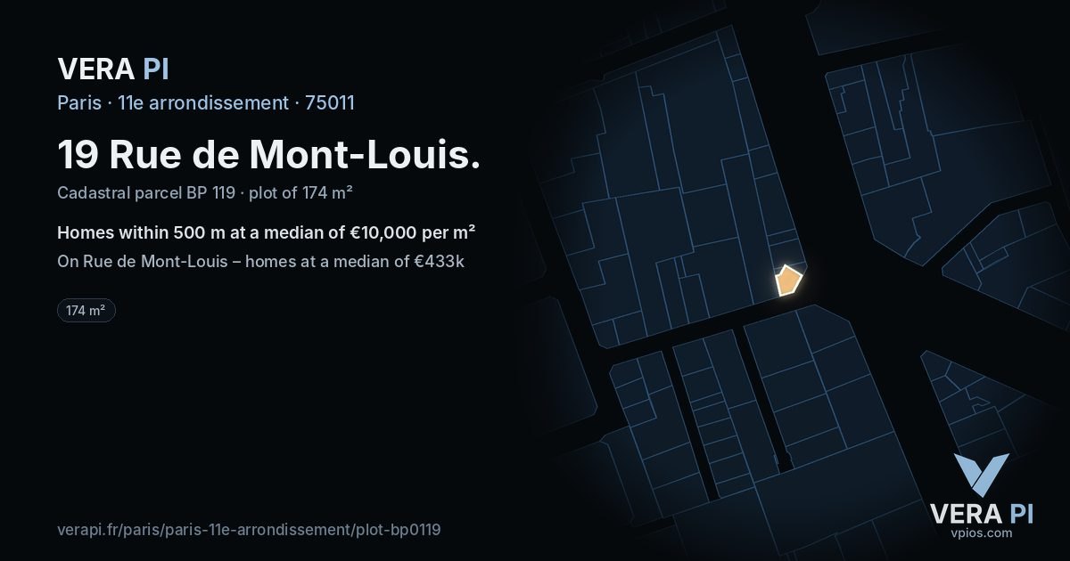 19 Rue de Mont-Louis, 11e arrondissement at night – the plot lit, the parcels around coloured by the prices near them