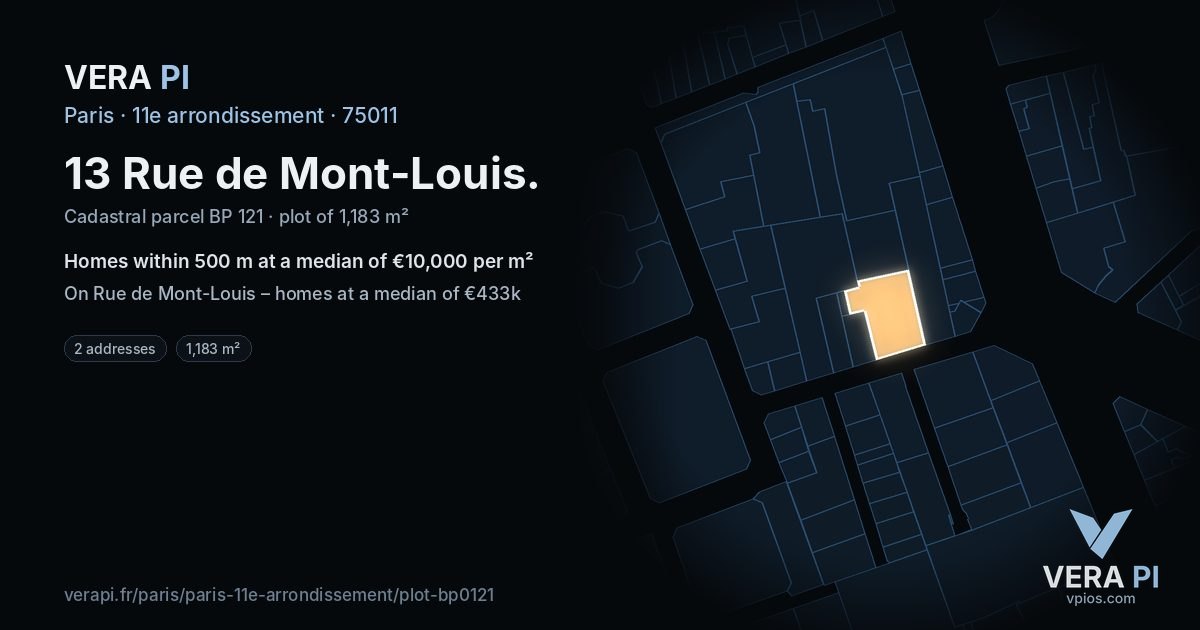 13 Rue de Mont-Louis, 11e arrondissement at night – the plot lit, the parcels around coloured by the prices near them