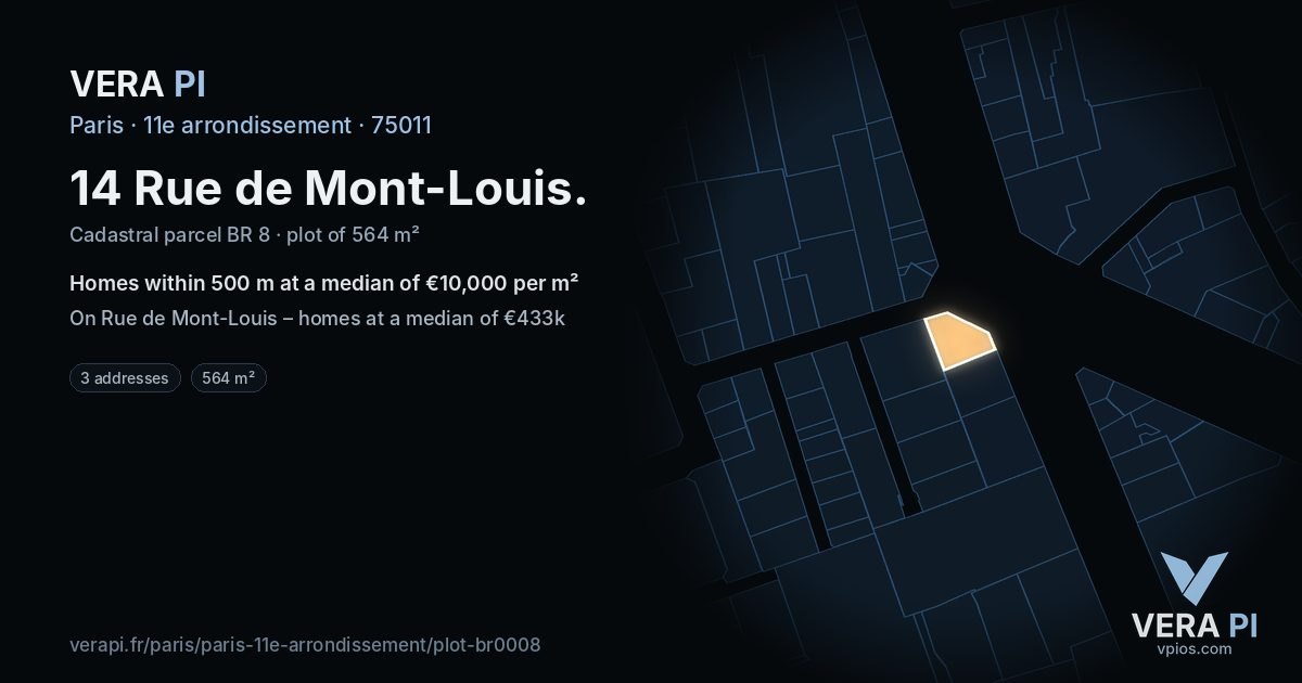 14 Rue de Mont-Louis, 11e arrondissement at night – the plot lit, the parcels around coloured by the prices near them
