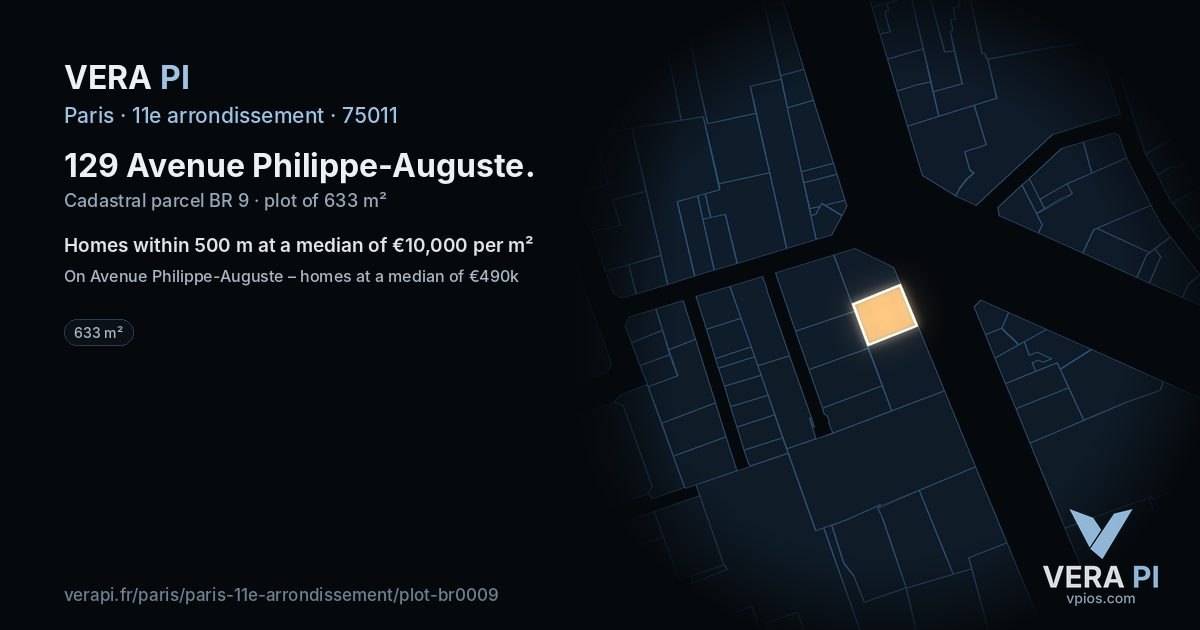 129 Avenue Philippe-Auguste, 11e arrondissement at night – the plot lit, the parcels around coloured by the prices near them