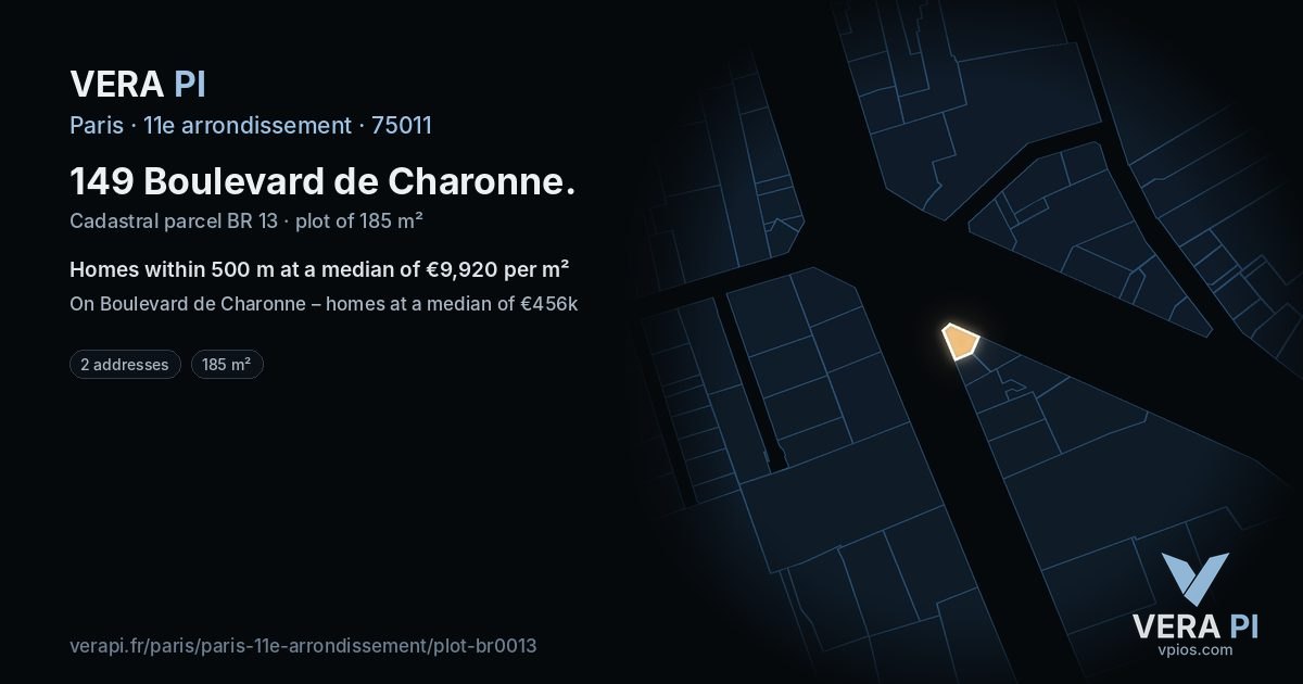 149 Boulevard de Charonne, 11e arrondissement at night – the plot lit, the parcels around coloured by the prices near them