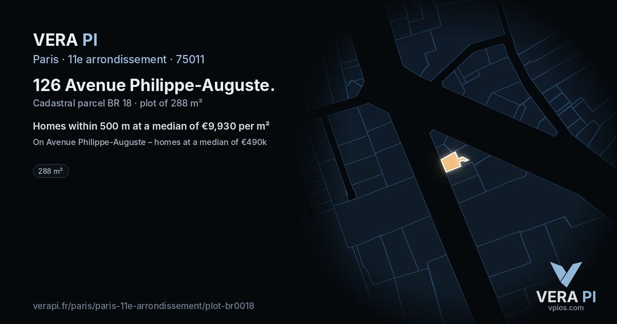 126 Avenue Philippe-Auguste, 11e arrondissement at night – the plot lit, the parcels around coloured by the prices near them