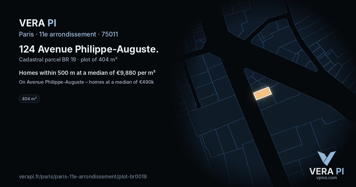 124 Avenue Philippe-Auguste, 11e arrondissement at night – the plot lit, the parcels around coloured by the prices near them