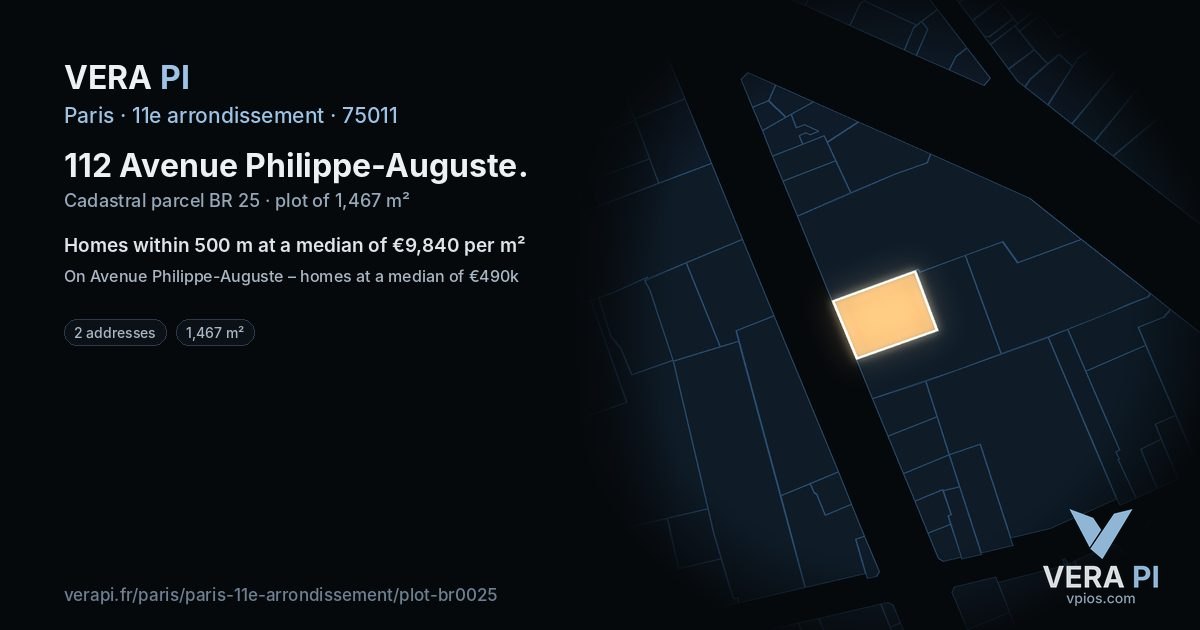 112 Avenue Philippe-Auguste, 11e arrondissement at night – the plot lit, the parcels around coloured by the prices near them